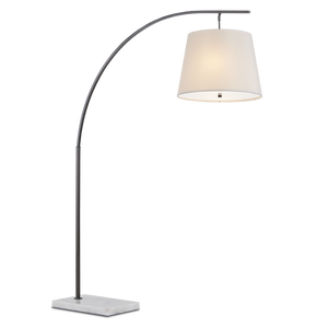 Cloister Modern Bronze Floor Lamp with Elegant Arc Design and White Linen Shade for Contemporary Spaces