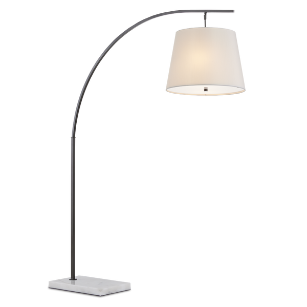 Cloister Modern Bronze Floor Lamp with Elegant Arc Design and White Linen Shade for Contemporary Spaces