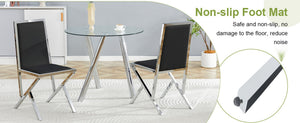 English Elm Table and Chair Set Tempered Glass Top with Silver Metal Frames Seats 8 Dining Black+Silver W1151S04768