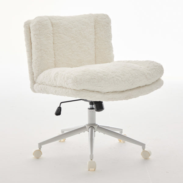 English Elm W26.4 Plush faux alpaca wide seat office chair with double cushion, 360° swivel, ergonomic chic design Cream W1143P369105