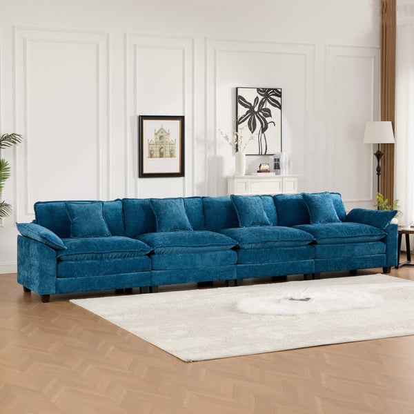 English Elm Wider Armrest 3-Seat Sectional Couch In Blue, Breathable Chenille, Modular Comfort For Any Space W1143S00044-GIGA