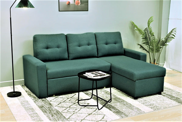 English Elm Convertible L-Shaped Sectional Sleeper Sofa Bed with Pull-Out Guest Bed, Space-Saving Modern Comfort Teal B2735S00014