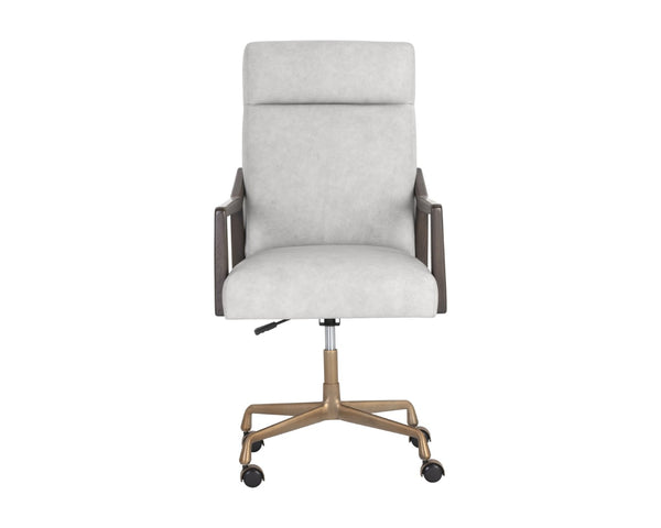 Sunpan COLLIN Office Chair - Luxurious Saloon Light Grey Leather with Warm Oak Arms for Elegance & Comfort 110541