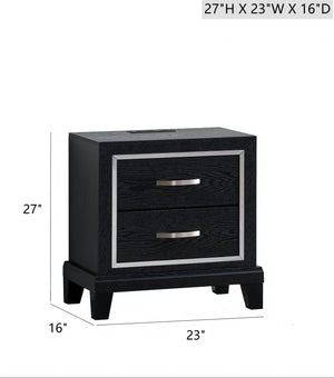 English Elm Livingston Black 2-Drawer Nightstand with AC, USB & USB-C Charging, Dovetail Drawers, Modern Finish B078P366202