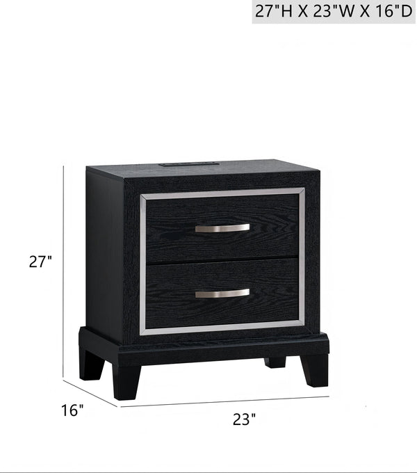 English Elm Livingston Black 2-Drawer Nightstand with AC, USB & USB-C Charging, Dovetail Drawers, Modern Finish B078P366202