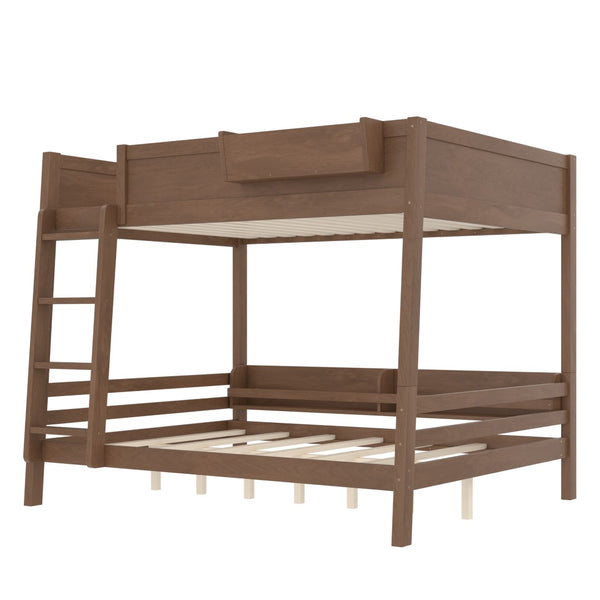 English Elm Queen Over Bunk Bed Pine Frame with Built in Shelving Detachable Vintage Style Wood W5316S00016