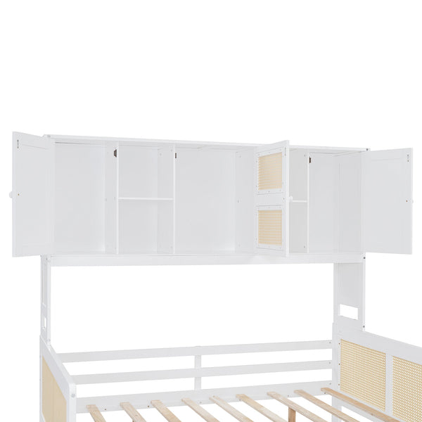 English Elm Full Wooden Daybed With Twin Trundle & Versatile Cabinet Shelf - Space-Saving Comfort In White N820S00049K