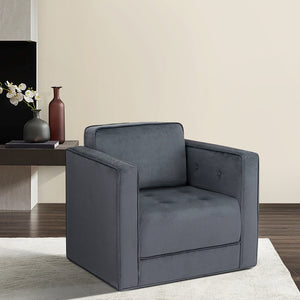 JLA Home Martha Stewart - 360 Plush Upholstered Swivel Chair by Martha Stewart — Soft Gray Tufted Arms, Welt Trim, Smooth 360° Rotation, Cozy Lounge Statement MT103-1188