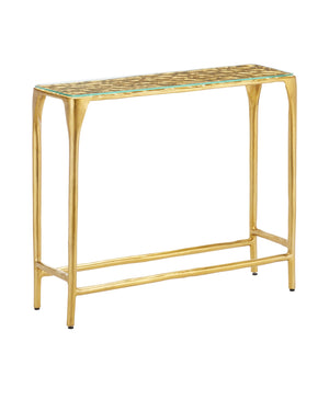 Currey & Company Honeycomb Gold Console Table By Marjorie Skouras – Artistic Aluminum Design With Unique Honeycomb Pattern Gold Cast Aluminum ,Glass 4000-0232-currey-company