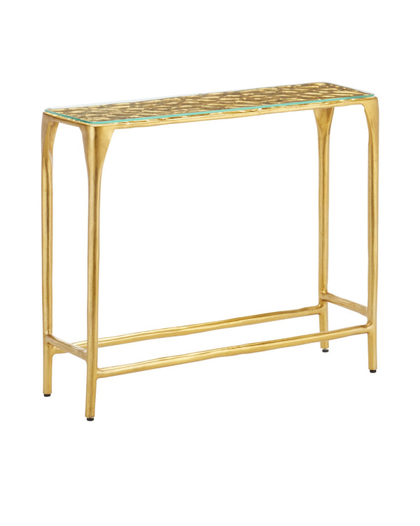 Currey & Company Honeycomb Gold Console Table By Marjorie Skouras – Artistic Aluminum Design With Unique Honeycomb Pattern Gold Cast Aluminum ,Glass 4000-0232-currey-company