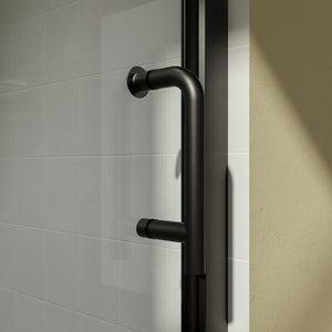 English Elm 30 in Semi-frameless Pivot Shower Door Tempered Glass Matte Black Steel Hardware W637P163758