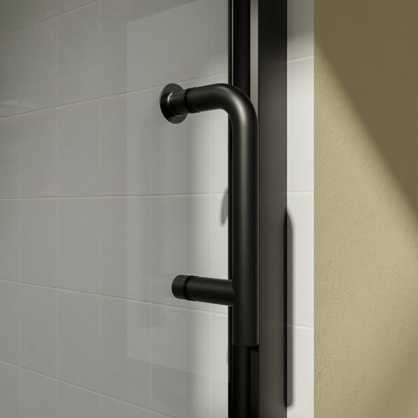 English Elm 30 in Semi-frameless Pivot Shower Door Tempered Glass Matte Black Steel Hardware W637P163758