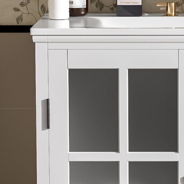 English Elm Christopher Knight Home® - 30" Modern Bathroom Vanity with Ceramic Sink, Tempered Blurred Glass Doors, Rubber Wood Frame Storage White N817P279904W