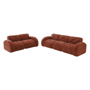 English Elm Three Seater Chenille Sofa with Ottoman Solid Wood Base Tufted Arms Living Room Red W714S01638