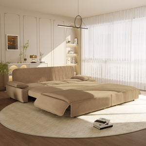 English Elm 94.5" King Convertible Sleeper Sofa Corduroy Upholstered Chaise Lounge Guest Room Bed Camel W1885S00309
