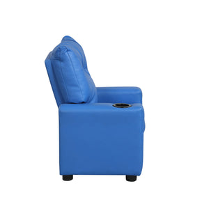 English Elm PVC Kids Recliner Chair with Cupholder and Easy-Clean Fabric, Comfortable Reclining Seat for Room Fun Blue B016P404585
