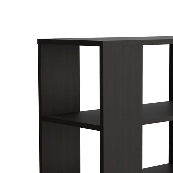 English Elm Wengue Modern Side Table with Open Two-Shelf Storage, Sleek Rectangular Melamine Design for Living Room Elegance and Organization B062P290234