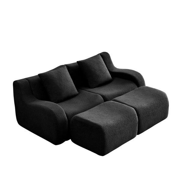 English Elm Soft Teddy Fabric Boneless Sofa with Ergonomic Curved Armrests, 32D High-Density Sponge Comfort and Anti-Slip Base Black W714S01457