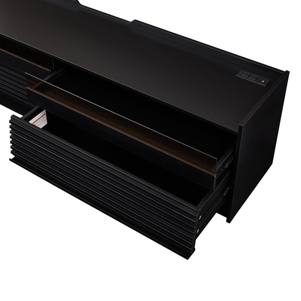 English Elm Christopher Knight Home® - Mirod Modern TV Stand with 4 Drawers, Tempered Glass Top, Built-In Charging Ports & LED Lighting Black N760P255436B