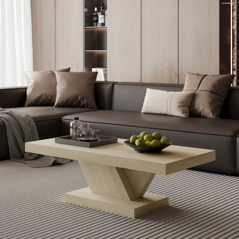English Elm 47" X-base Oak Wash Coffee Table Solid Veneer Sculptural Frame for Living Room Imitative Oak W1435P337638