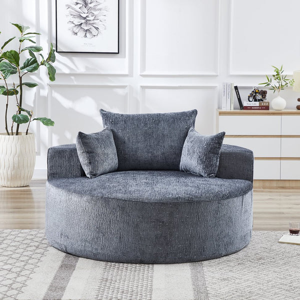 English Elm 55''L Chenille sponge single sofa sleeper chair — no assembly, ultra-soft chenille, plush backrest pillow comfort for living room relaxation Grey W834P221026