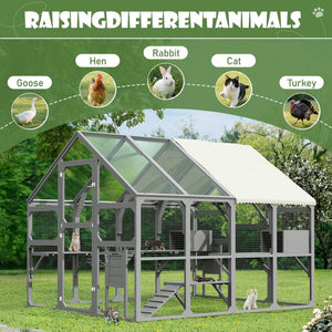 English Elm Large Walk-in Pine Catio Multi-cat Enclosure with Seven Platforms and Weatherproof Roof N704G201613E