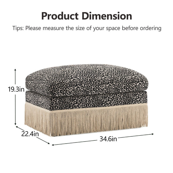 English Elm Ottoman Leopard Print Chenille Modular Sectional Sofa Tassel Trim Living Room Seating Khaki+Black W5656P454417