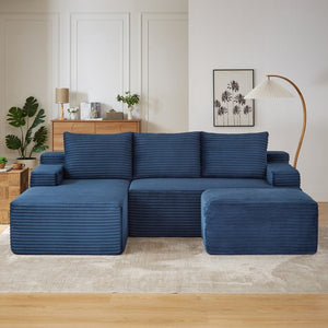 English Elm L-shaped Cloud Sectional Corduroy Sleeper Sofa Deep Pocket Spring Seat Modular Lounge W2339S00109