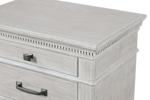 English Elm Transitional 3 Drawer Nightstand Dentil Molding Dovetail Elm Veneer Weathered Gray B2741P435891