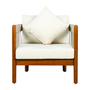 English Elm Christopher Knight Home® - Acacia Wood Outdoor Club Chair with Handwoven Rope, Curved Back & Water-Resistant Cushions for Patio Natural+Beige N767P265743N