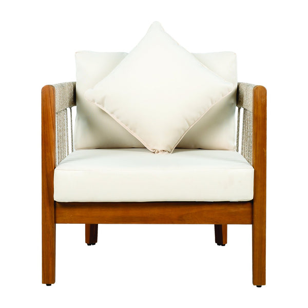 English Elm Christopher Knight Home® - Acacia Wood Outdoor Club Chair with Handwoven Rope, Curved Back & Water-Resistant Cushions for Patio Natural+Beige N767P265743N