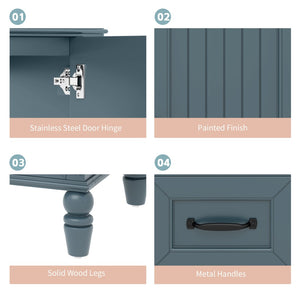 English Elm [video] 36 Inch Freestanding Bathroom Vanity Acacia Wood Legs Ceramic Sink Soft Close Blue Gray N759S340019C