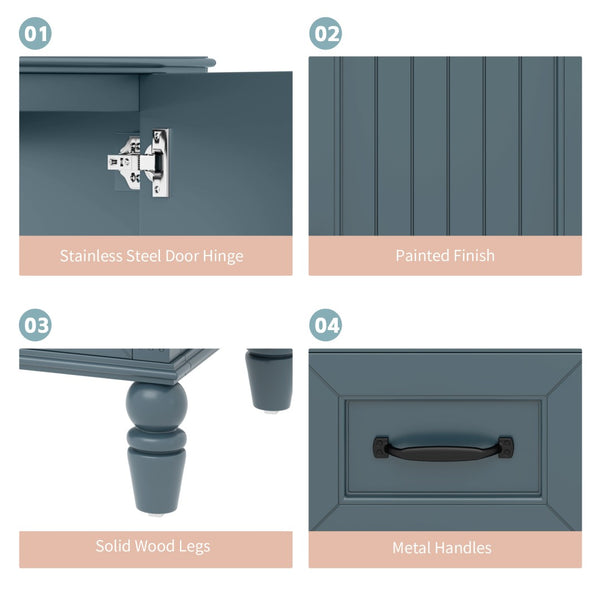 English Elm [video] 36 Inch Freestanding Bathroom Vanity Acacia Wood Legs Ceramic Sink Soft Close Blue Gray N759S340019C