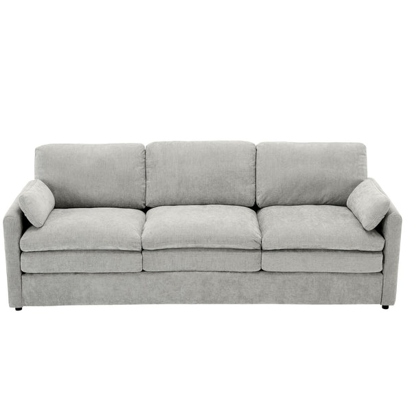 English Elm 89" Plush Chenille 3-Seater Sofa with Double-Layer Cushions, Deep Seating, Removable Lumbar Pillow, Elegant Stitching LIGHT GREY N719P251497R