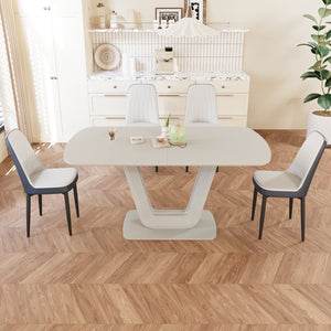 English Elm 62.99-78.74" Expandable Dining Table Set For 2-8 With 4 Plush Chairs, U-Shaped Legs & Modern Style W2189S00713