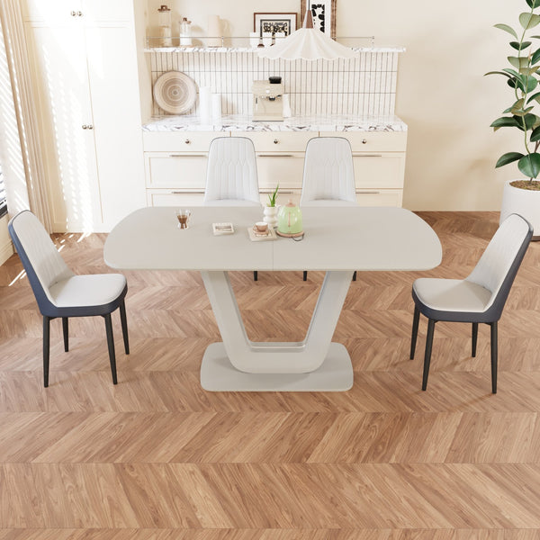 English Elm 62.99-78.74" Expandable Dining Table Set For 2-8 With 4 Plush Chairs, U-Shaped Legs & Modern Style W2189S00713