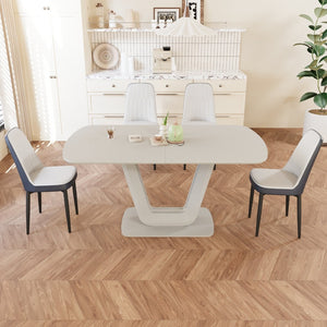 English Elm 62.99-78.74" Extendable Dining Set with 4 Pu Leather Chairs Seats up to Eight Blue+Grey,White W2189S00861