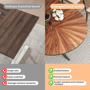 English Elm 47.2"-63" Extendable Round Dining Table Solid Wood Parquet Top Seats Six Walnut W3587S00002