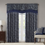 Madison Park Aubrey Traditional Jacquard Window Rod Pocket Valance With Beads MP41-7425 Navy