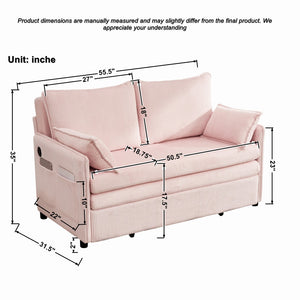 English Elm 55"convertible Corduroy Sofa Bed with Usb Port and Side Pockets for Small Apartments Pink W3373P405039