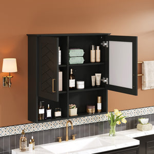 English Elm 2-in-1 Matte Wall Mounted Medicine Cabinet Soft Close Mirror Storage for Bathroom Vanity Black N710P389456B