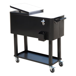 English Elm Outsunny 80 Quart Rolling Ice Chest Cart with Wheels Drain Plug Outdoor Beverage Cooler W2225P217546