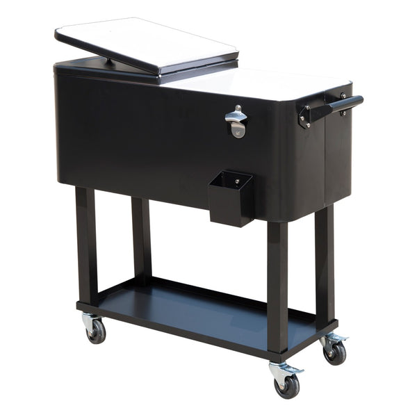 English Elm Outsunny 80 Quart Rolling Ice Chest Cart with Wheels Drain Plug Outdoor Beverage Cooler W2225P217546