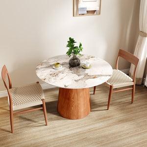 English Elm Small Round Solid Wood Pedestal Dining Table - Modern 39" Sintered Stone Top For 2-4 People T3833S00037-GIGA