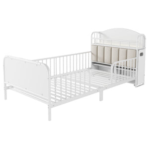 English Elm Twin Solid Wood Platform Bed with Guardrail for Kids, Low-Profile Sturdy Pine Frame, Safe Sleep Solution White 45.87 L x 17.72 W x 11.22 H W2593P337454