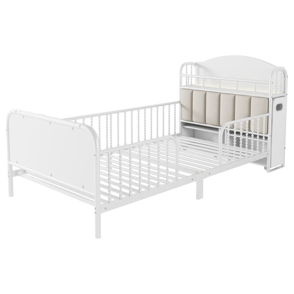 English Elm Twin Solid Wood Platform Bed with Guardrail for Kids, Low-Profile Sturdy Pine Frame, Safe Sleep Solution White 45.87 L x 17.72 W x 11.22 H W2593P337454