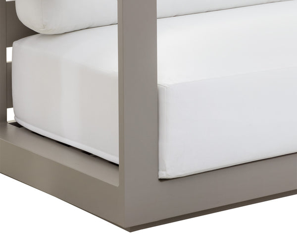 Sunpan Tavira Sofa - Modern Outdoor Comfort with UV-Resistant Fabric and Durable Powder Coated Frame Greige / Stinson White