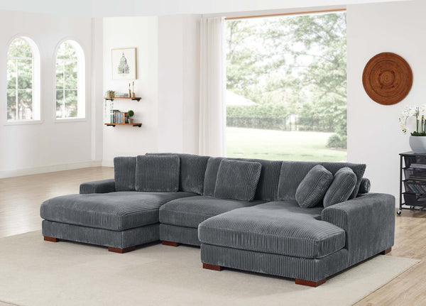 English Elm Large Corduroy Double Chaise Sectional Sofa with Lumbar Support for Spacious Living Rooms Dark Gray B2748S00014