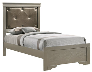 English Elm Elegant Silver Champagne Twin Bed Frame — Sturdy Particle Board, 53"H x 44"W x 80"D, Timeless Transitional Style, Easy Assembly B078S00443