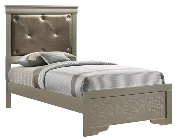English Elm Elegant Silver Champagne Twin Bed Frame — Sturdy Particle Board, 53"H x 44"W x 80"D, Timeless Transitional Style, Easy Assembly B078S00443